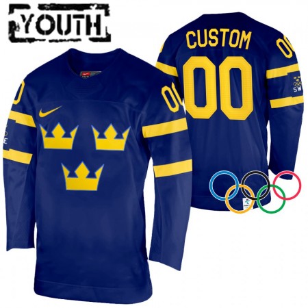 Kinder Eishockey Schweden Trikot Custom 2022 Winter Olympics Navy Authentic